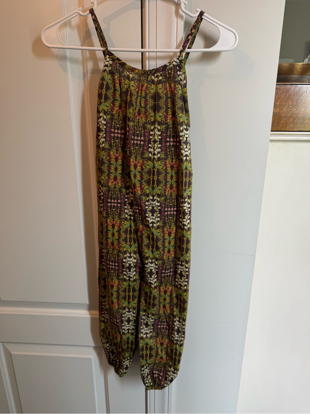 kate quinn Olive Green Printed Spaghetti-Strap Jumpsuit